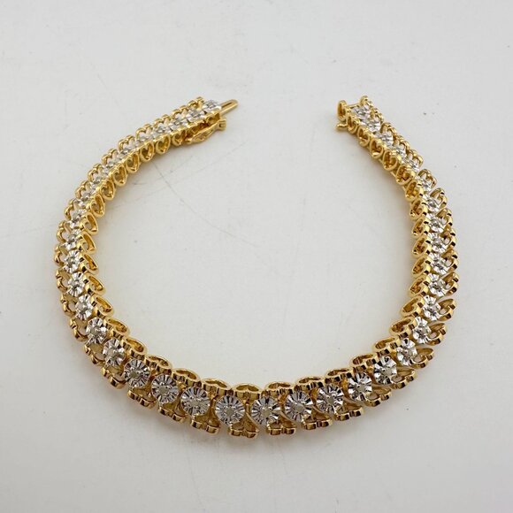 1/2 Carat Diamond Bracelet w Heart Pattern on Side 14kt Gold Overlay Sterling - Picture 5 of 13